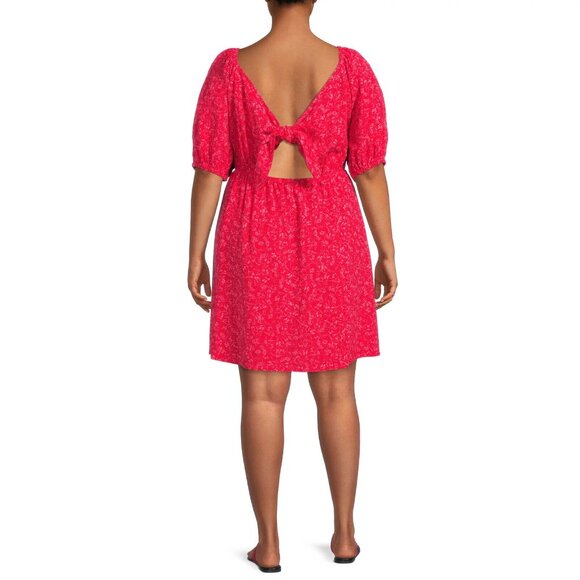 Terra & Sky Dress Tie Back Short Puff Sleeve Linen Blend - Picture 2 of 11